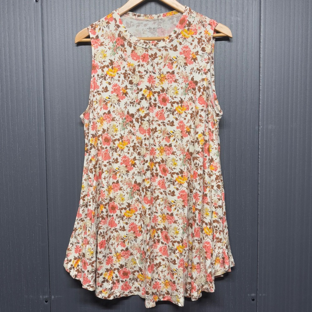 Lane Bryant Floral Sleeveless Swing Tank Top Plus Size 18/20 Coral Yellow 674099